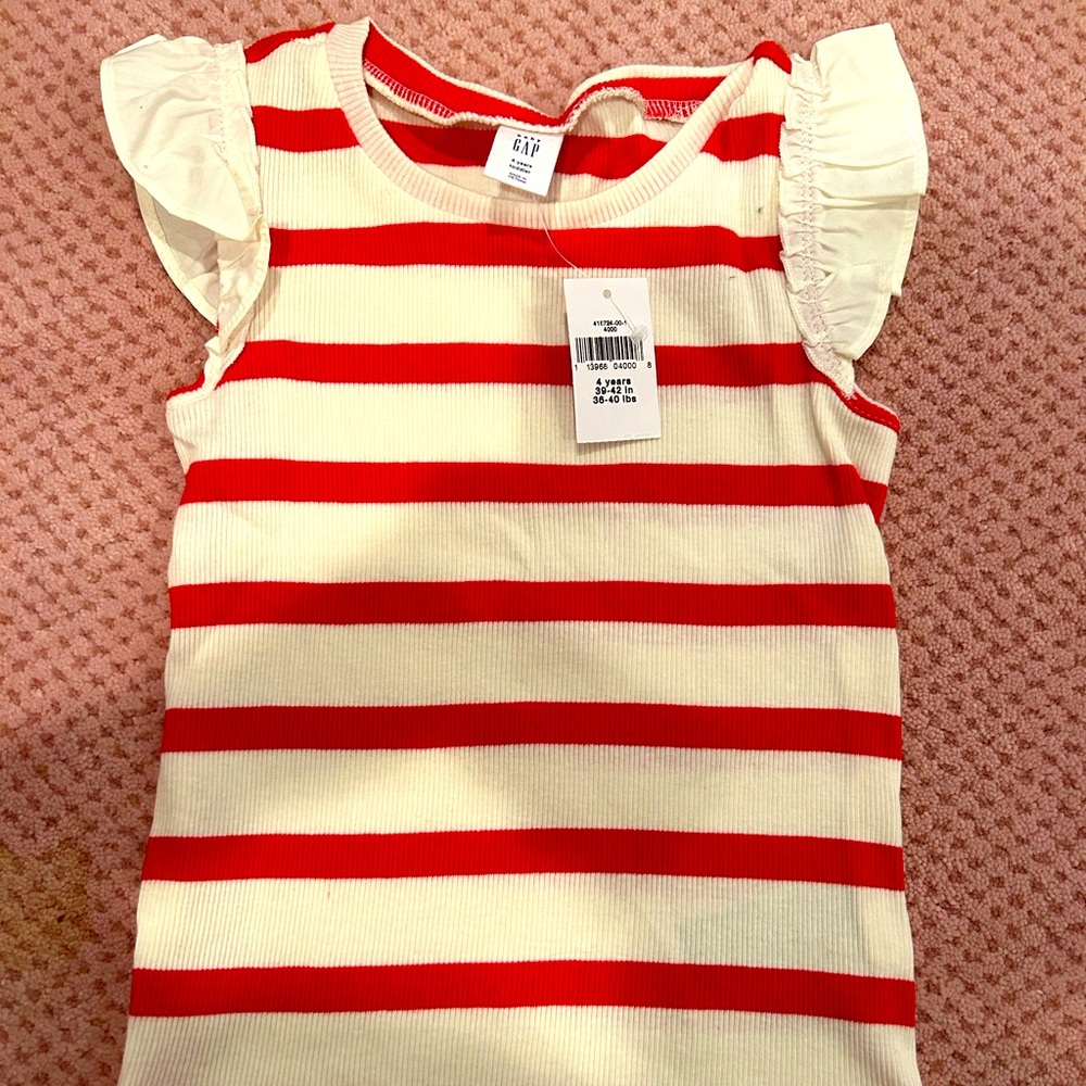 New with tags Gap white and red stripe shirt with ruffle!